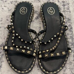 Ash Black Sandals with Gold Studs